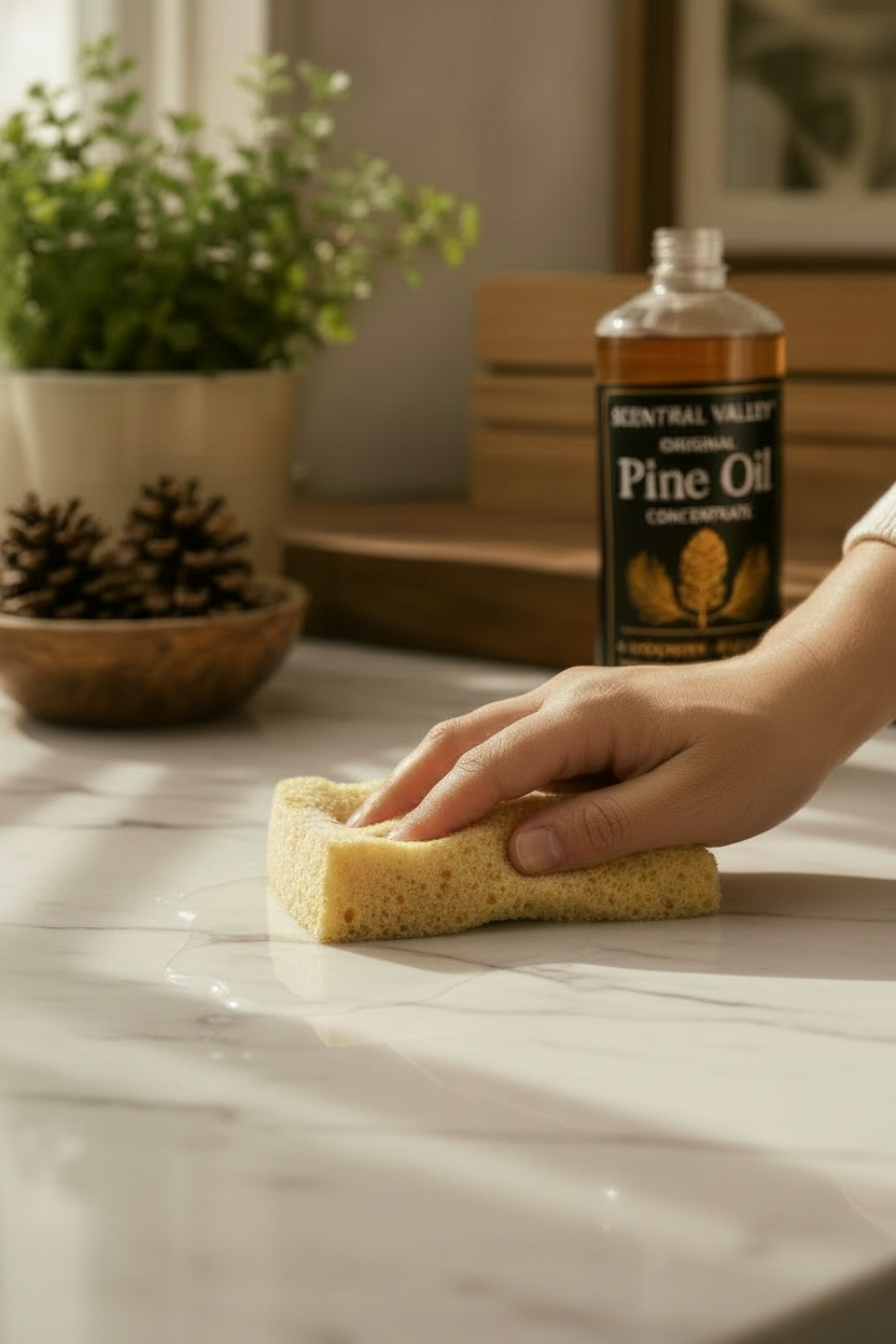 A PERSON WIPING A COUNTERTOP WITH A SPONGE